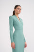 Long Sleeves Neck Detailed Pencil Skirt Dress